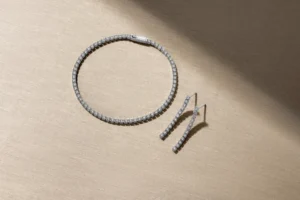 Sif Jakobs diamond bracelet and earrings.